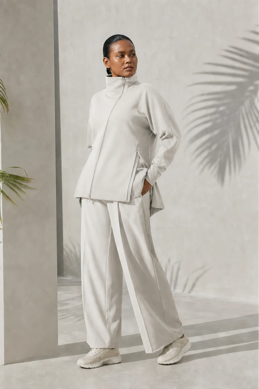 Vented Quarter-Zip Tunic in Cloud Stone, concept view 1 of 1